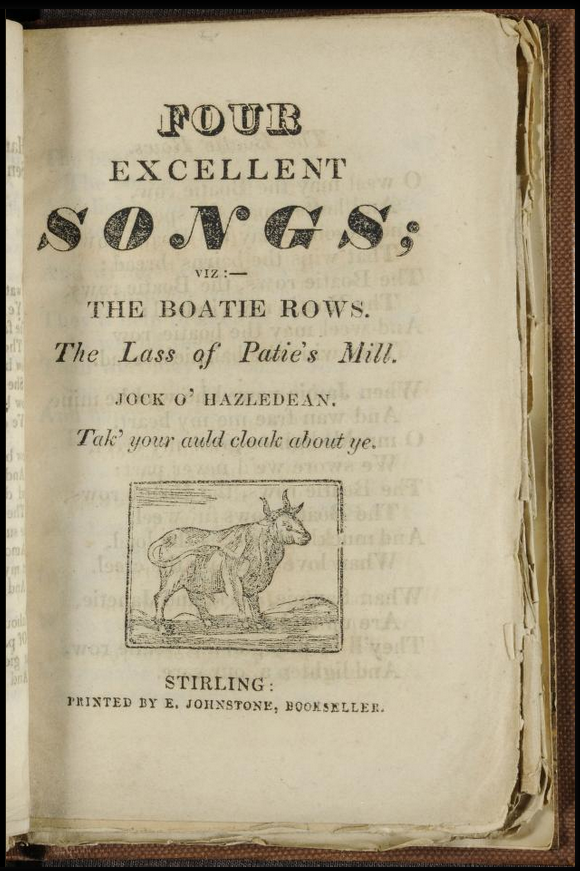 Title page for the book 'Four Excellent Songs..., published by E. Johnstone in 1820.